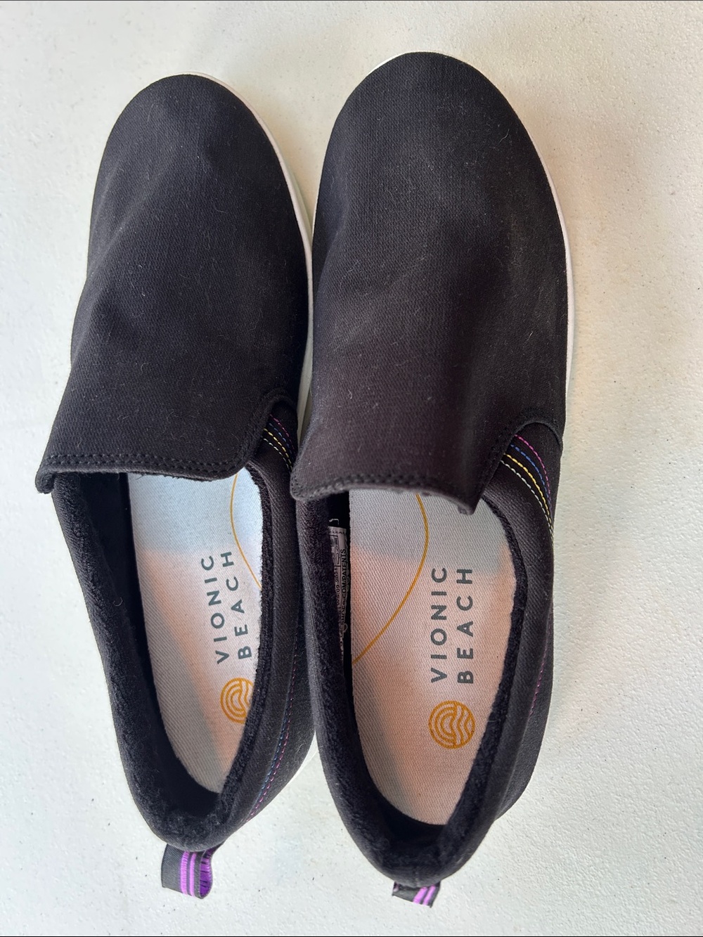 Vionic Black Slip-On Sneakers with Purple Accent